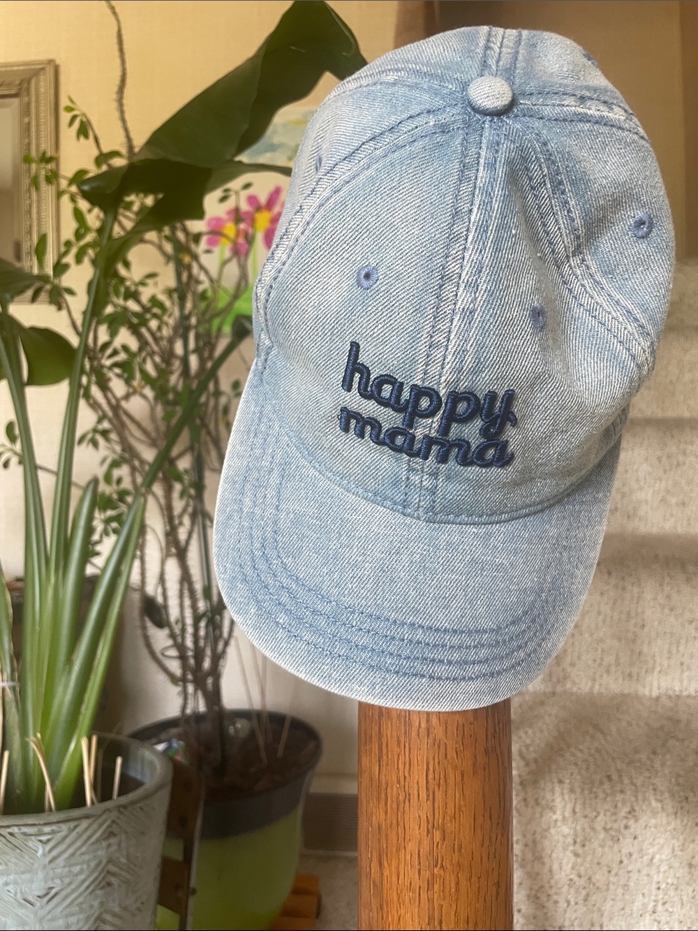 Happy Mama Denim Baseball Cap - Light Blue